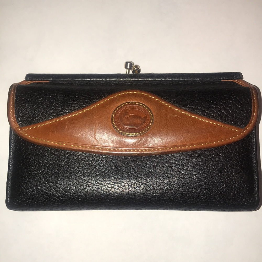 Vintage Dooney & Bourke Women's Leather Wallet (Black and Cognac Brown)